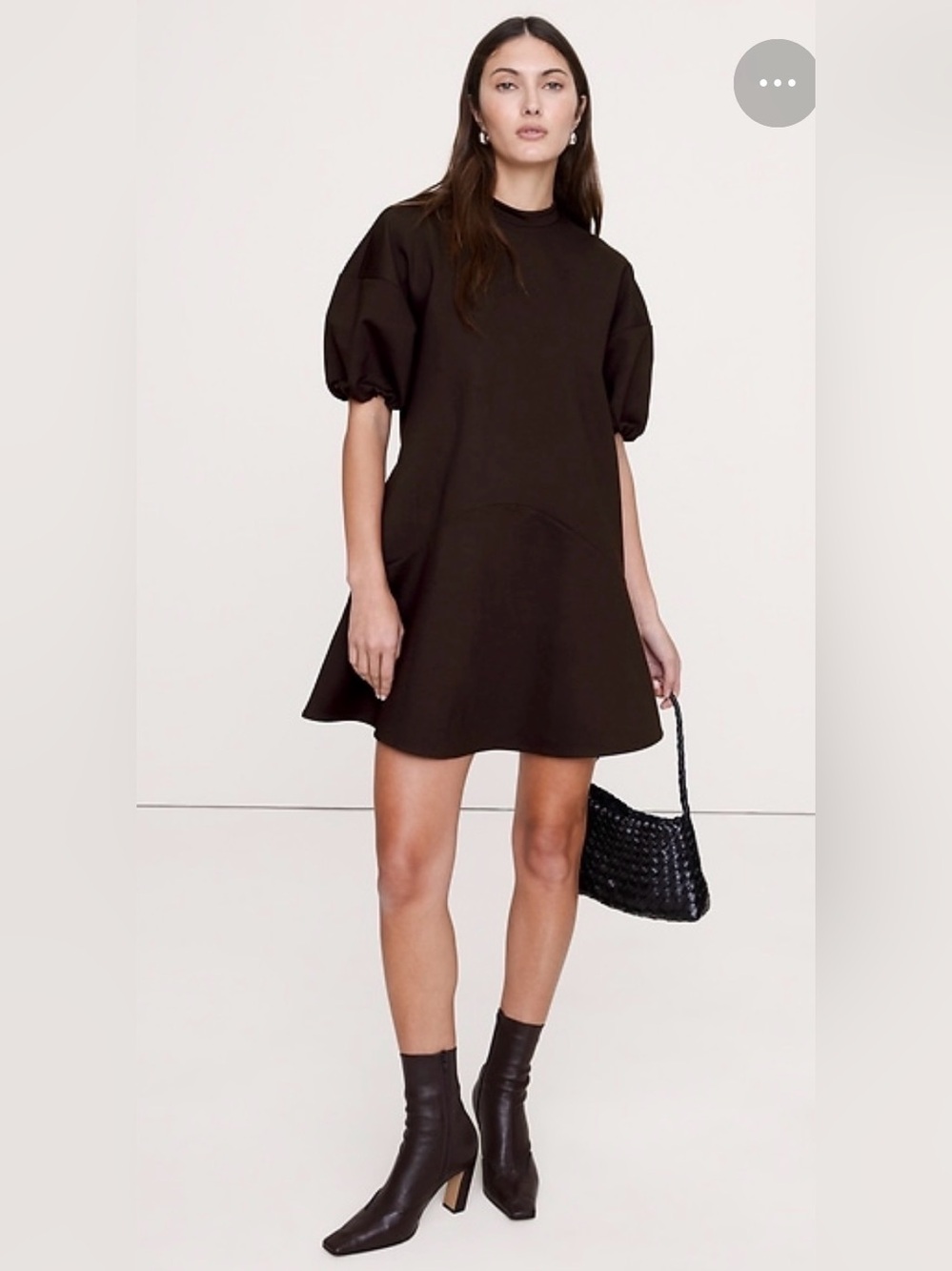 NWT Banana Republic Everywhere Ponte Puff Sleeve Mini Black Dress Sz S (#852175)